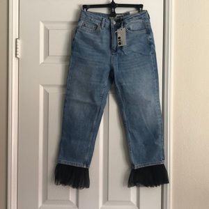 Topshop Straight Legged Jeans with Tulle Detail